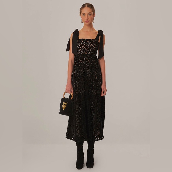 NWT $330 FARM Rio Velvet Lace Gown in BLACK sizes XS and XL!